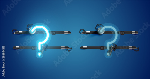 Realistic glowing blue neon charcter on and off