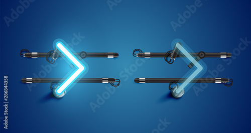 Realistic glowing blue neon charcter on and off