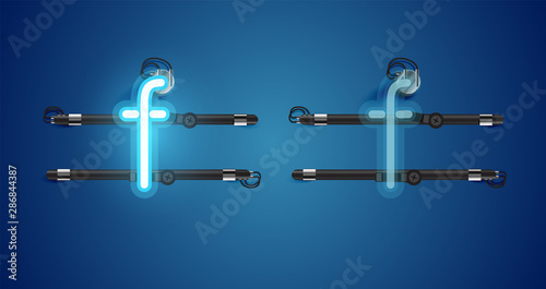 Realistic glowing blue neon charcter on and off