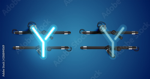 Realistic glowing blue neon charcter on and off