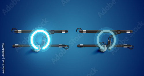Realistic glowing blue neon charcter on and off