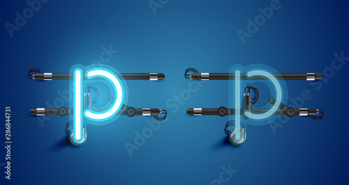 Realistic glowing blue neon charcter on and off