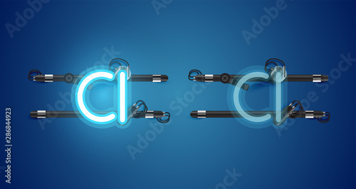 Realistic glowing blue neon charcter on and off