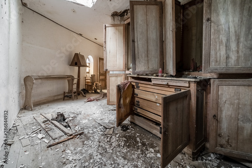 Old furniture in an old abandoned villa