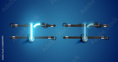Realistic glowing blue neon charcter on and off