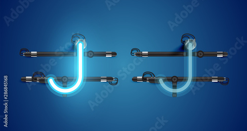 Realistic glowing blue neon charcter on and off