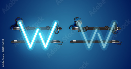 Realistic glowing blue neon charcter on and off