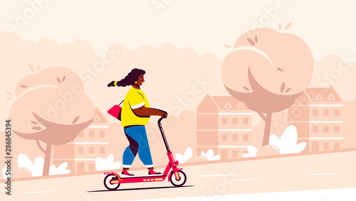 Woman riding scooter