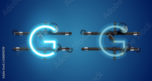 Realistic glowing blue neon charcter on and off