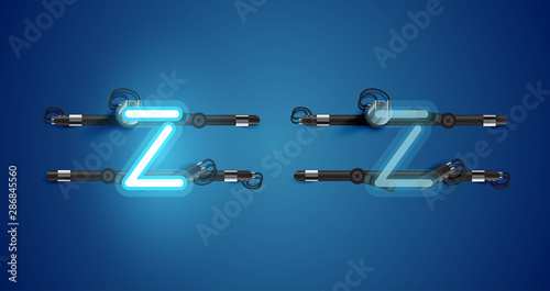 Realistic glowing blue neon charcter on and off