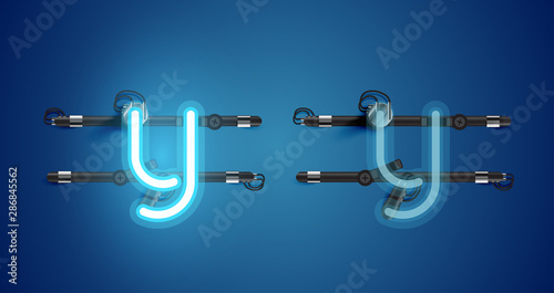 Realistic glowing blue neon charcter on and off
