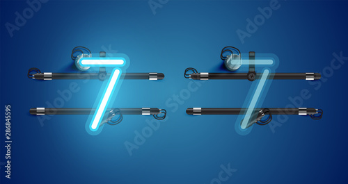Realistic glowing blue neon charcter on and off