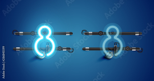 Realistic glowing blue neon charcter on and off