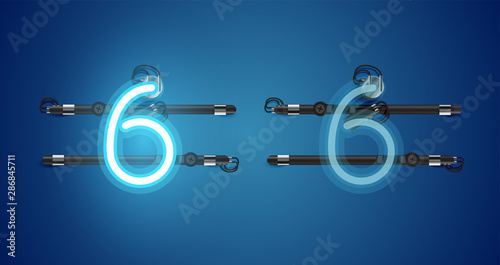 Realistic glowing blue neon charcter on and off