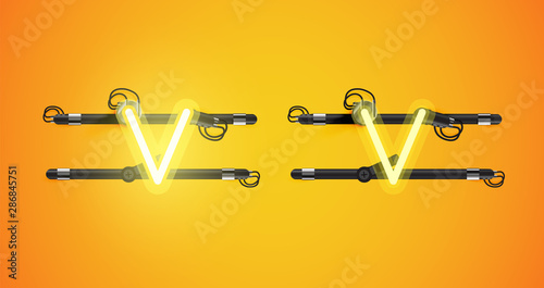 Realistic glowing yellow neon charcter on and off