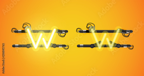 Realistic glowing yellow neon charcter on and off