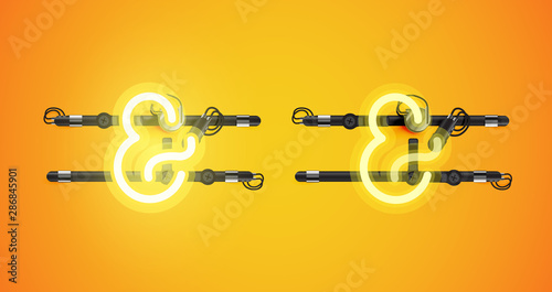 Realistic glowing yellow neon charcter on and off