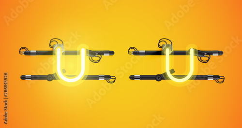 Realistic glowing yellow neon charcter on and off