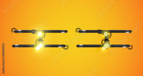 Realistic glowing yellow neon charcter on and off