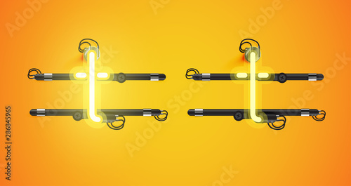 Realistic glowing yellow neon charcter on and off