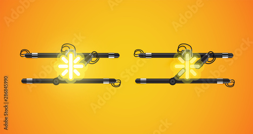 Realistic glowing yellow neon charcter on and off