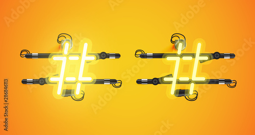 Realistic glowing yellow neon charcter on and off