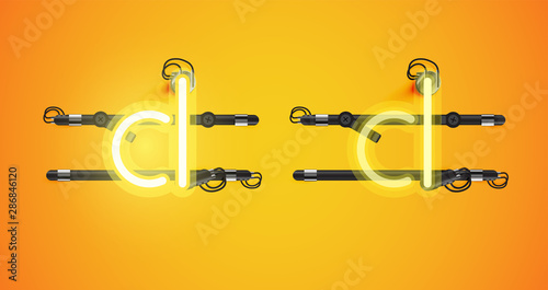 Realistic glowing yellow neon charcter on and off