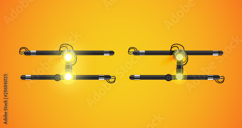 Realistic glowing yellow neon charcter on and off