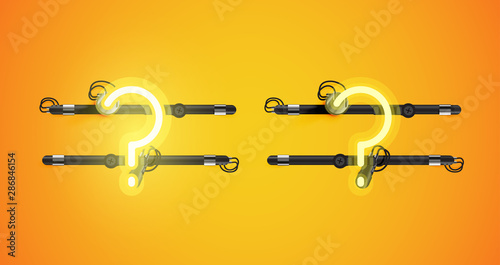 Realistic glowing yellow neon charcter on and off