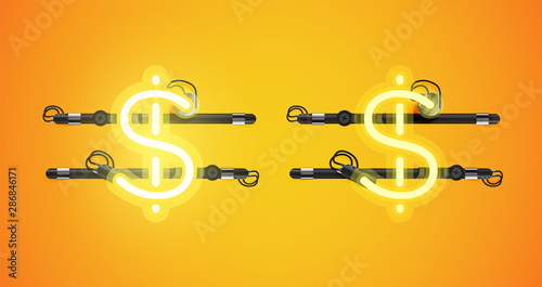 Realistic glowing yellow neon charcter on and off