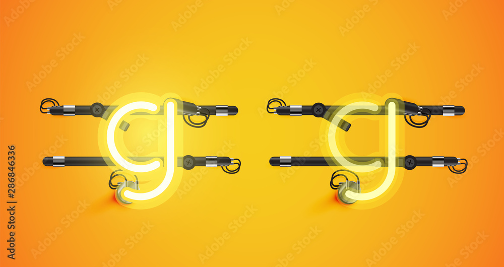 Realistic glowing yellow neon charcter on and off Realistic glowing yellow neon charcter on and off