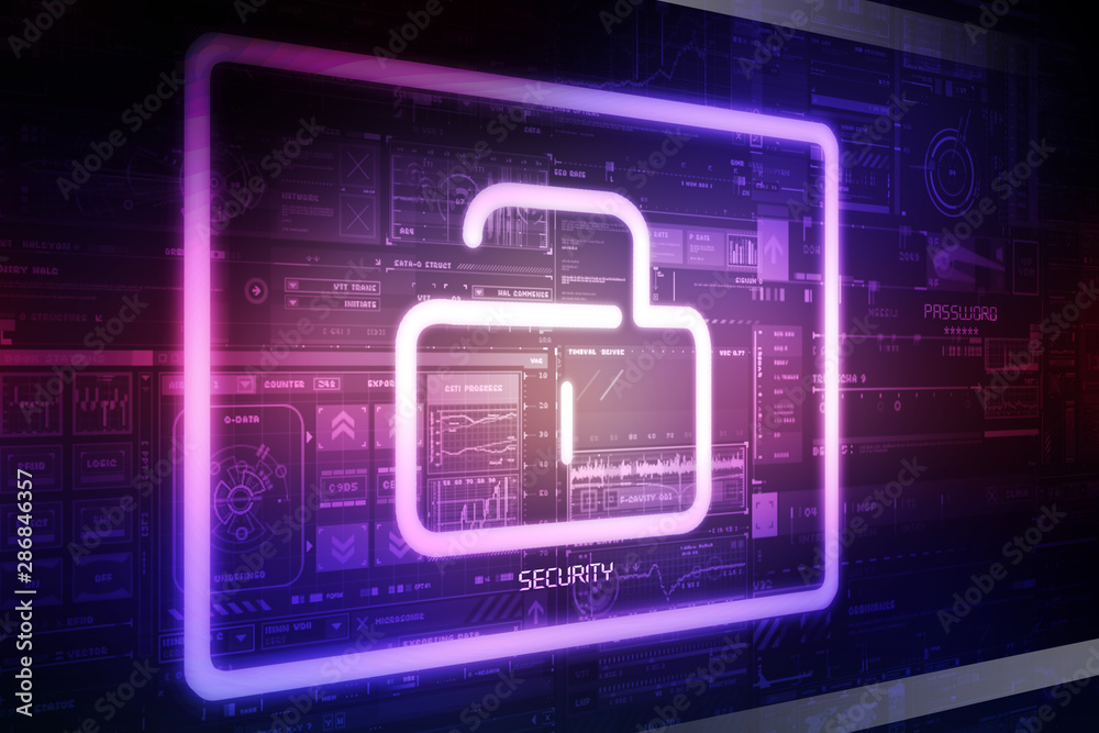 2d illustration Safety concept: Closed Padlock on digital background