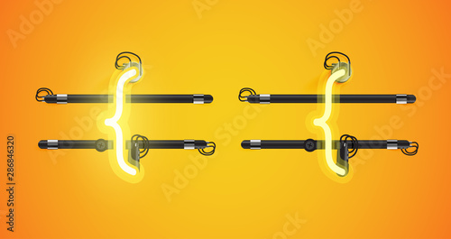 Realistic glowing yellow neon charcter on and off
