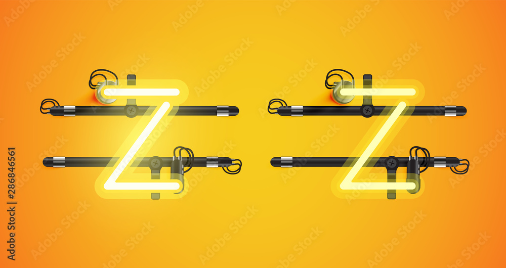 Realistic glowing yellow neon charcter on and off Realistic glowing yellow neon charcter on and off