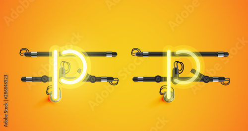 Realistic glowing yellow neon charcter on and off