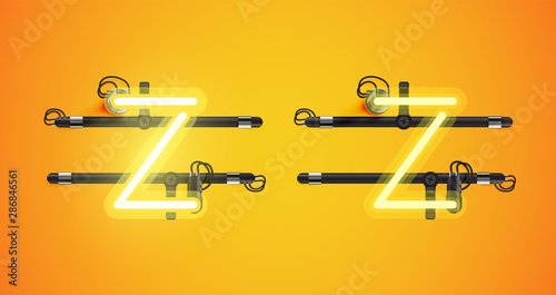 Realistic glowing yellow neon charcter on and off
