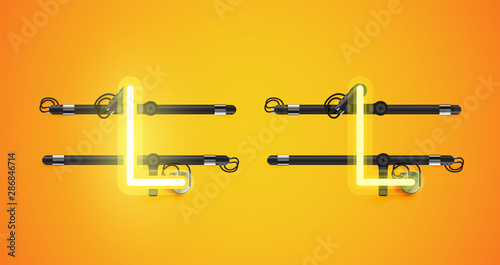 Realistic glowing yellow neon charcter on and off