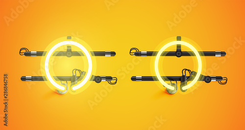 Realistic glowing yellow neon charcter on and off
