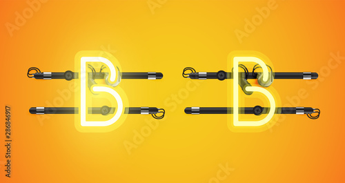 Realistic glowing yellow neon charcter on and off