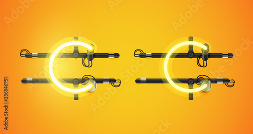 Realistic glowing yellow neon charcter on and off