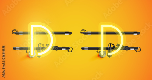 Realistic glowing yellow neon charcter on and off