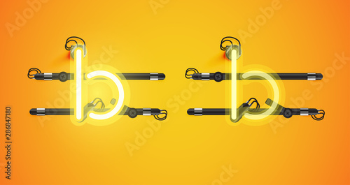 Realistic glowing yellow neon charcter on and off