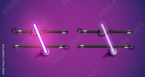 Realistic glowing purple neon charcter on and off