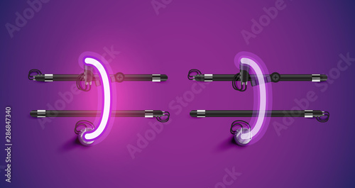 Realistic glowing purple neon charcter on and off