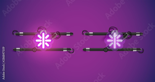 Realistic glowing purple neon charcter on and off