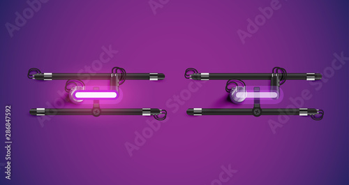 Realistic glowing purple neon charcter on and off