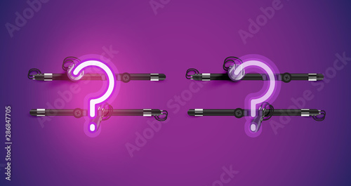 Realistic glowing purple neon charcter on and off