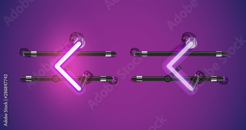 Realistic glowing purple neon charcter on and off