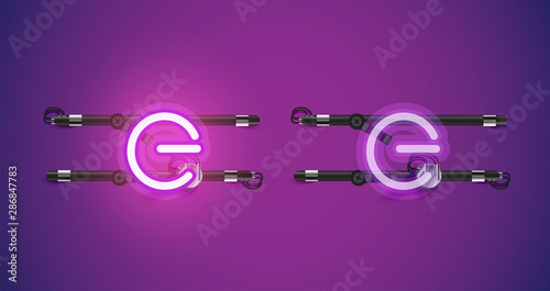 Realistic glowing purple neon charcter on and off