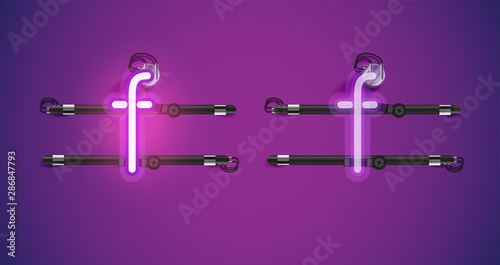 Realistic glowing purple neon charcter on and off